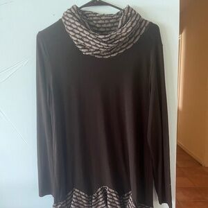 Ali Miles Black Jersey Knit Cowl Neck Ruffled Hem Tunic Top - M